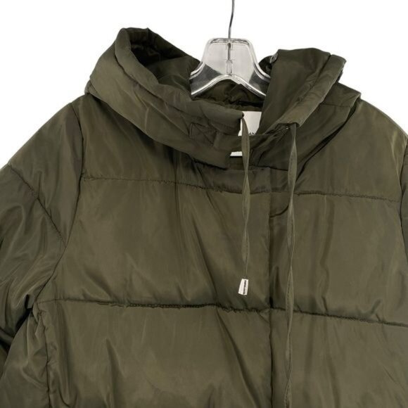 Mango Olive Green Puffer Coat Quilted Anorak With Hood - Picture 2 of 12